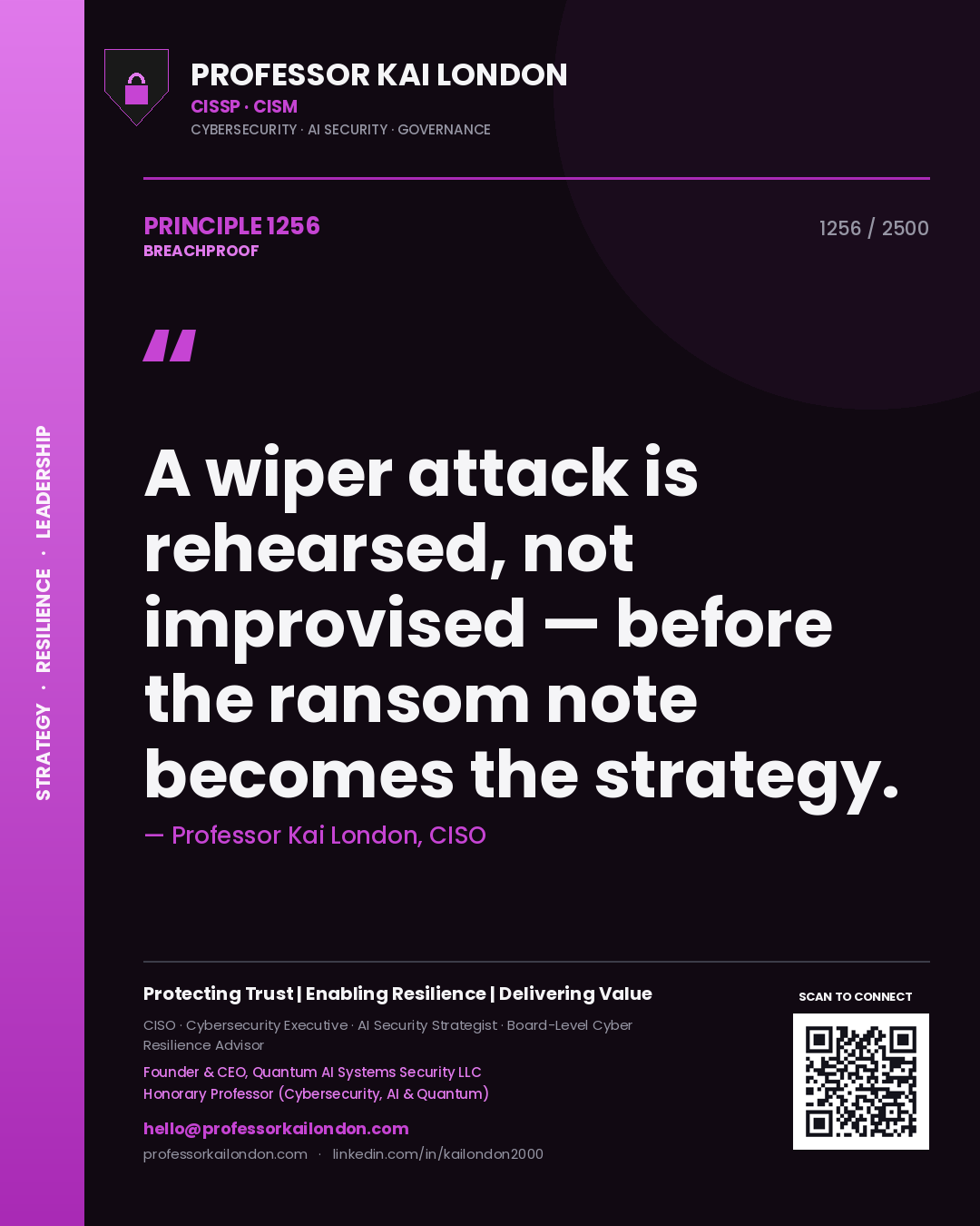 Professor Kai London principle 1256: A wiper attack is rehearsed, not improvised — before the ransom note becomes the strategy.