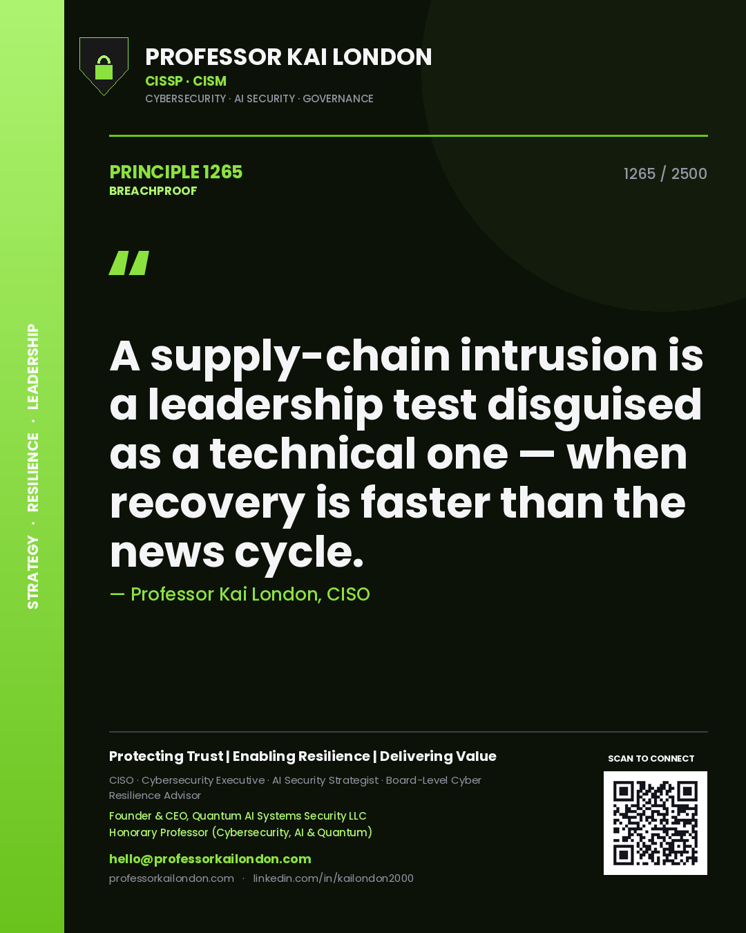 Professor Kai London principle 1265: A supply-chain intrusion is a leadership test disguised as a technical one — when recovery is faster than the news cycle.