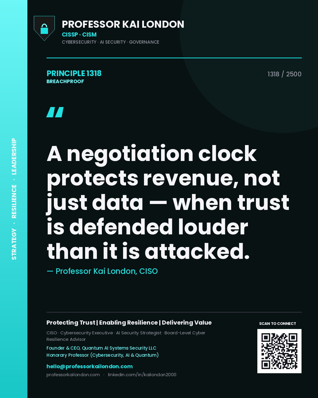 Professor Kai London principle 1318: A negotiation clock protects revenue, not just data — when trust is defended louder than it is attacked.