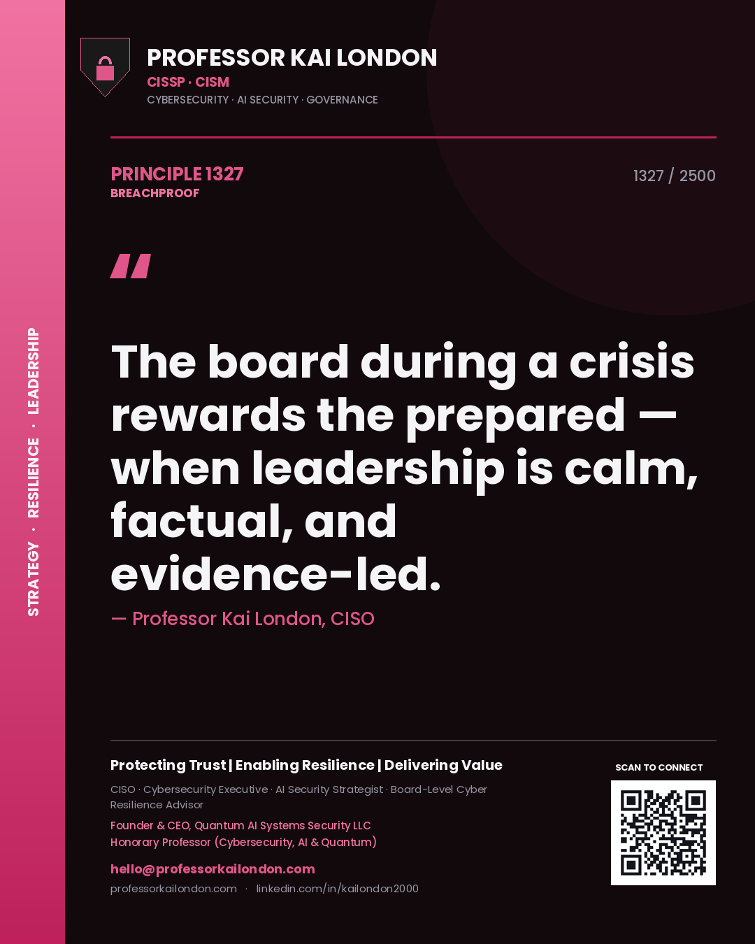 Professor Kai London principle 1327: The board during a crisis rewards the prepared — when leadership is calm, factual, and evidence-led.