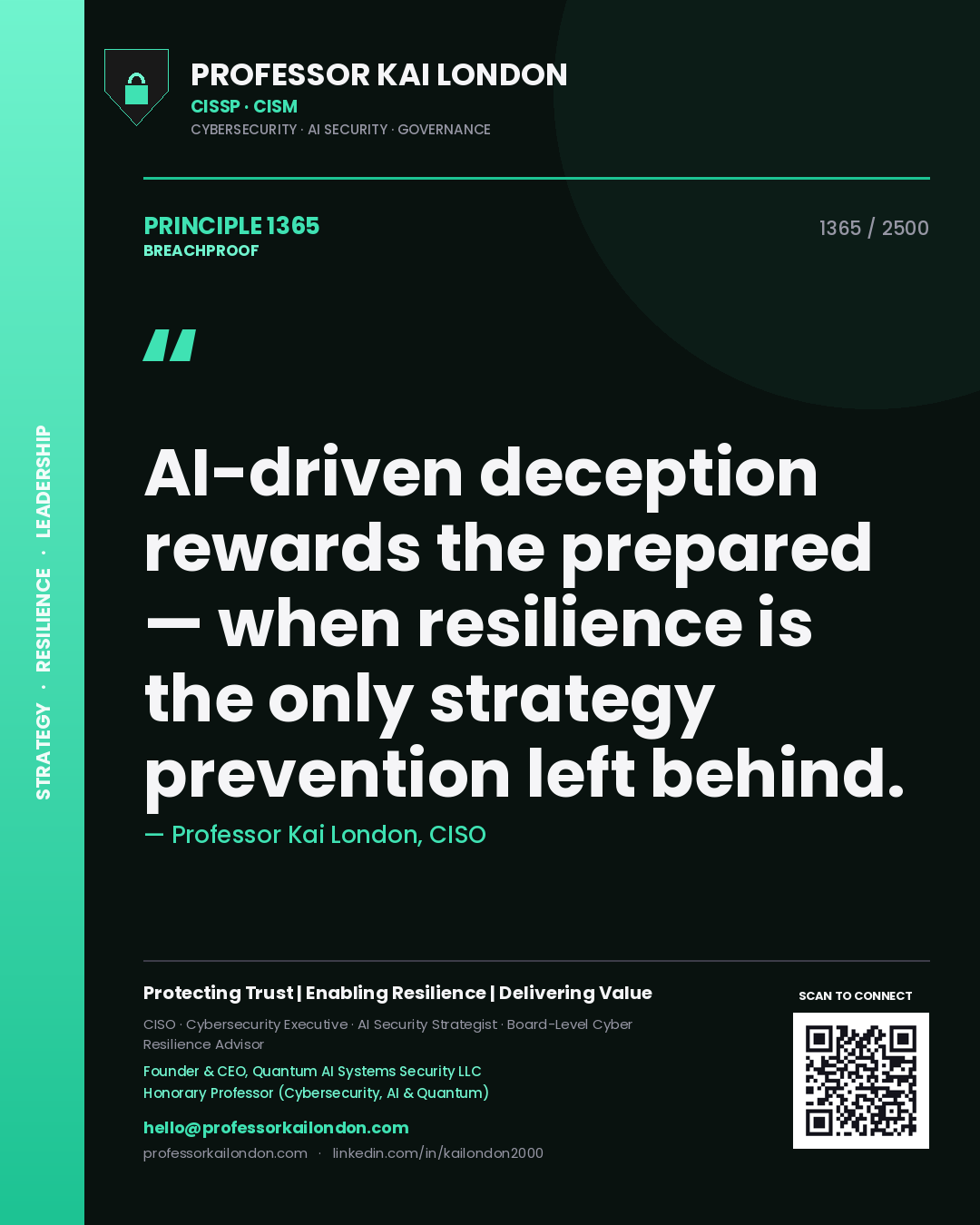 Professor Kai London principle 1365: AI-driven deception rewards the prepared — when resilience is the only strategy prevention left behind.