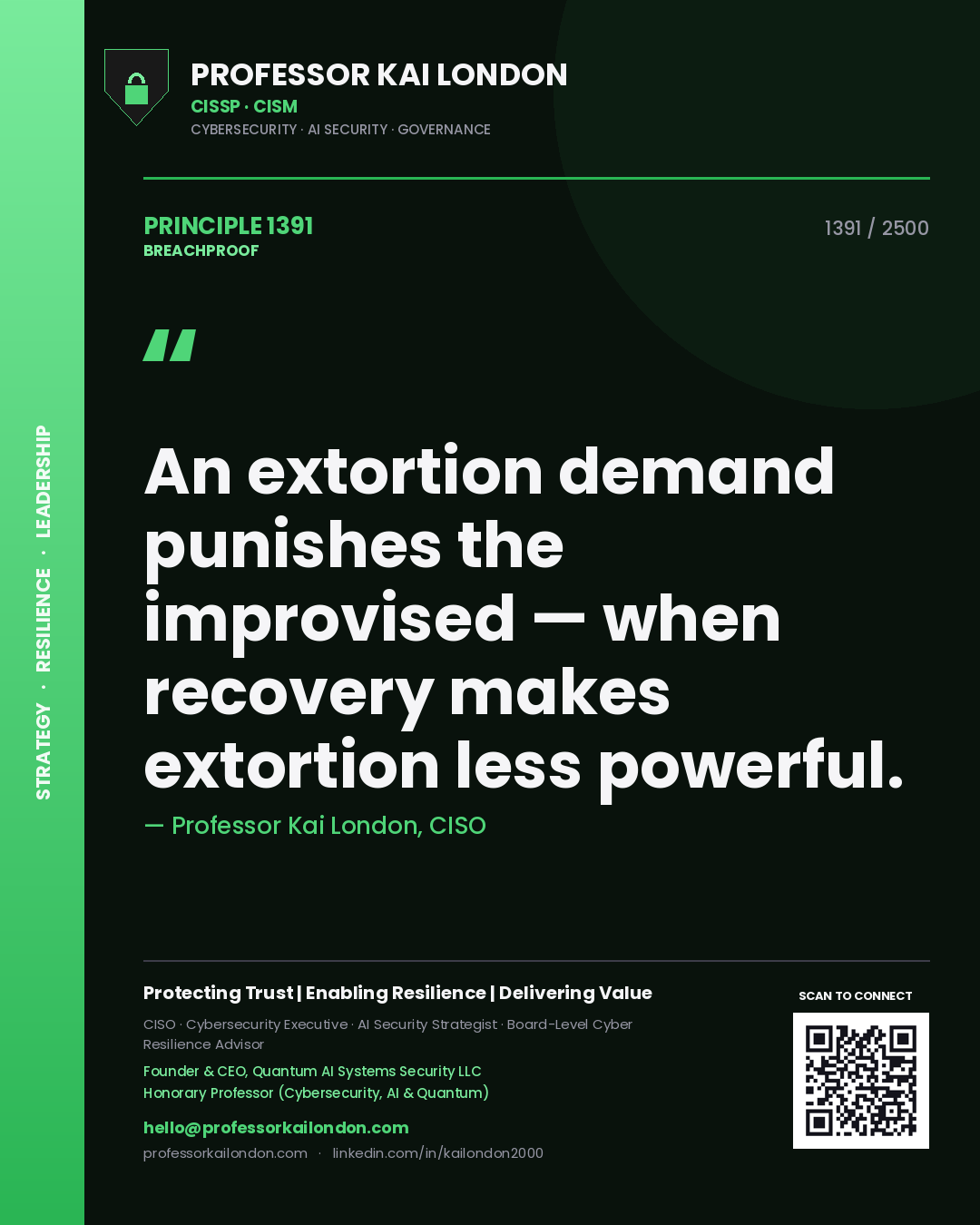 Professor Kai London principle 1391: An extortion demand punishes the improvised — when recovery makes extortion less powerful.