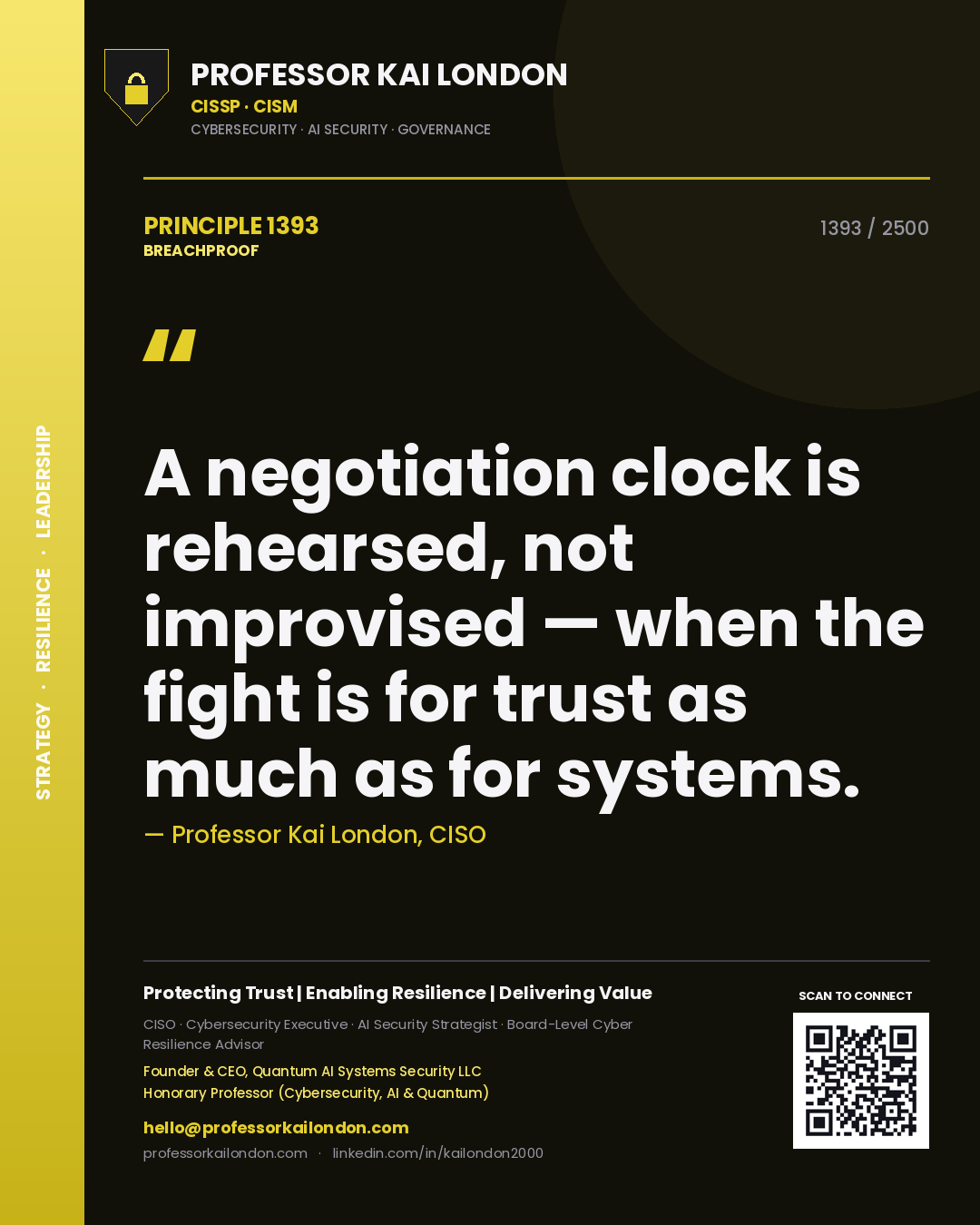 Professor Kai London principle 1393: A negotiation clock is rehearsed, not improvised — when the fight is for trust as much as for systems.