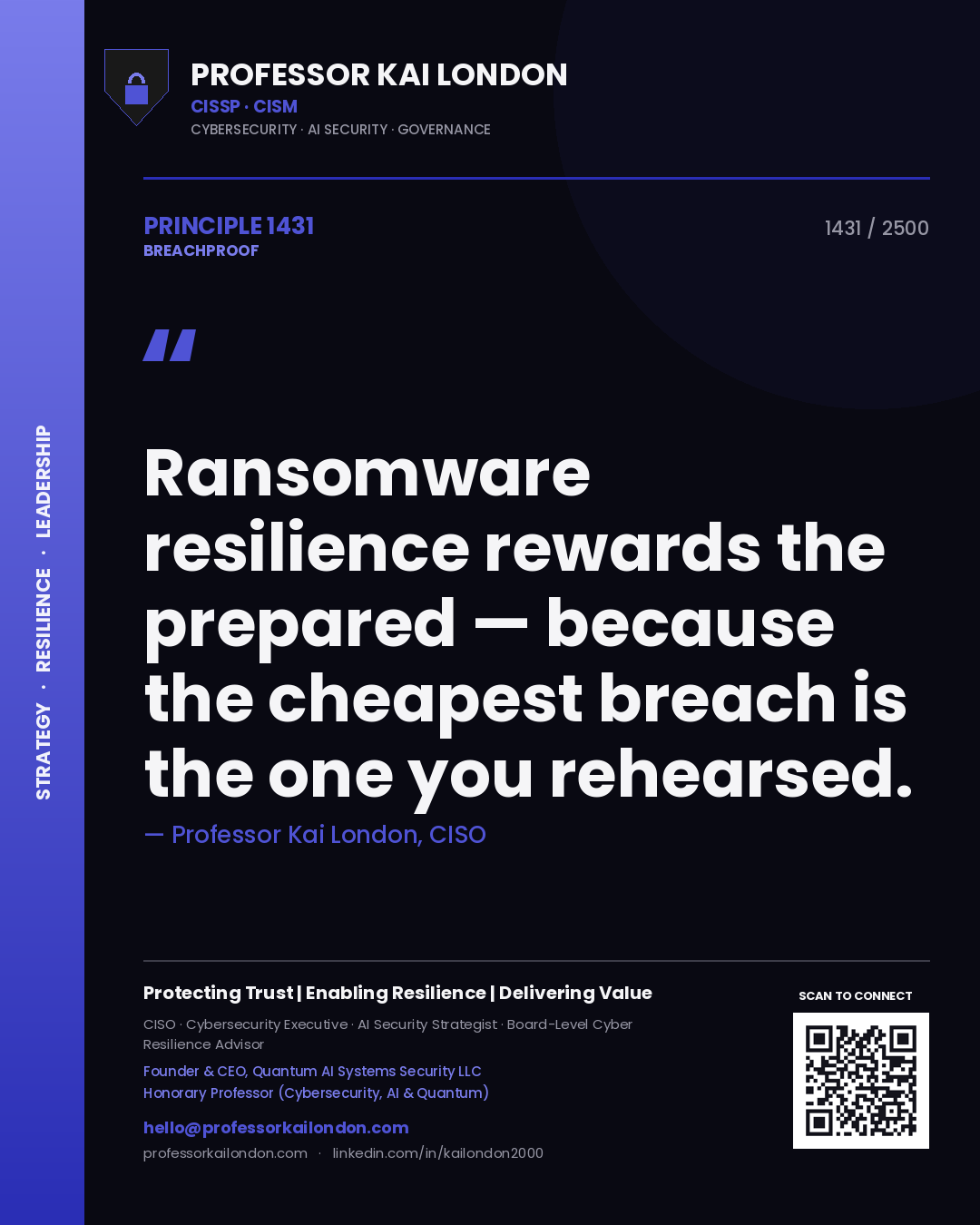 Professor Kai London principle 1431: Ransomware resilience rewards the prepared — because the cheapest breach is the one you rehearsed.