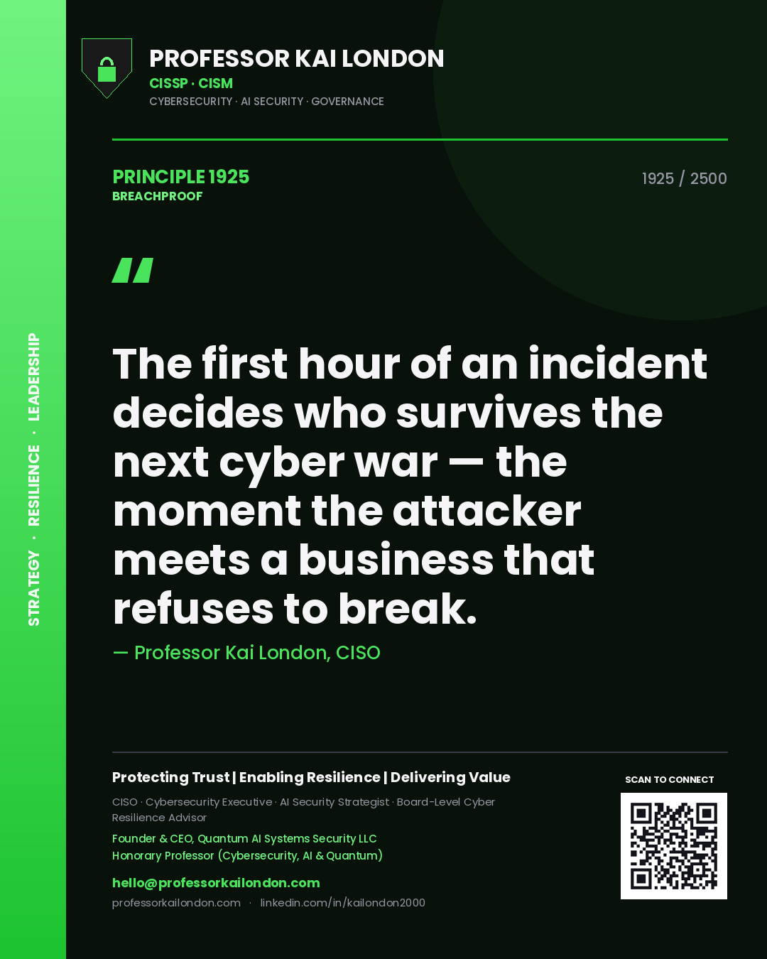 Professor Kai London principle 1925: The first hour of an incident decides who survives the next cyber war — the moment the attacker meets a business that refuses to break.
