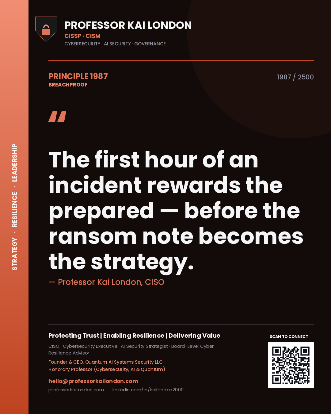 Professor Kai London principle 1987: The first hour of an incident rewards the prepared — before the ransom note becomes the strategy.