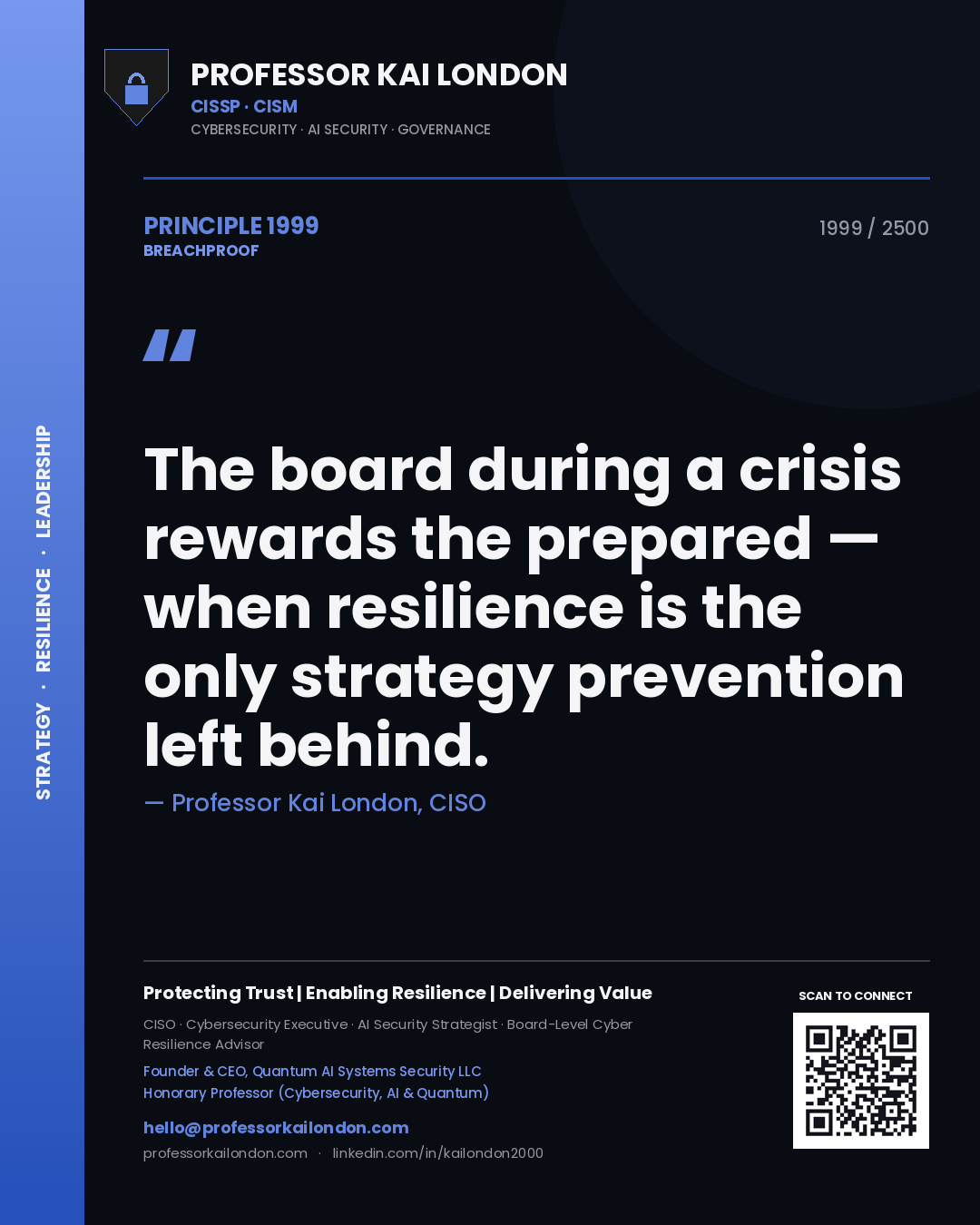 Professor Kai London principle 1999: The board during a crisis rewards the prepared — when resilience is the only strategy prevention left behind.