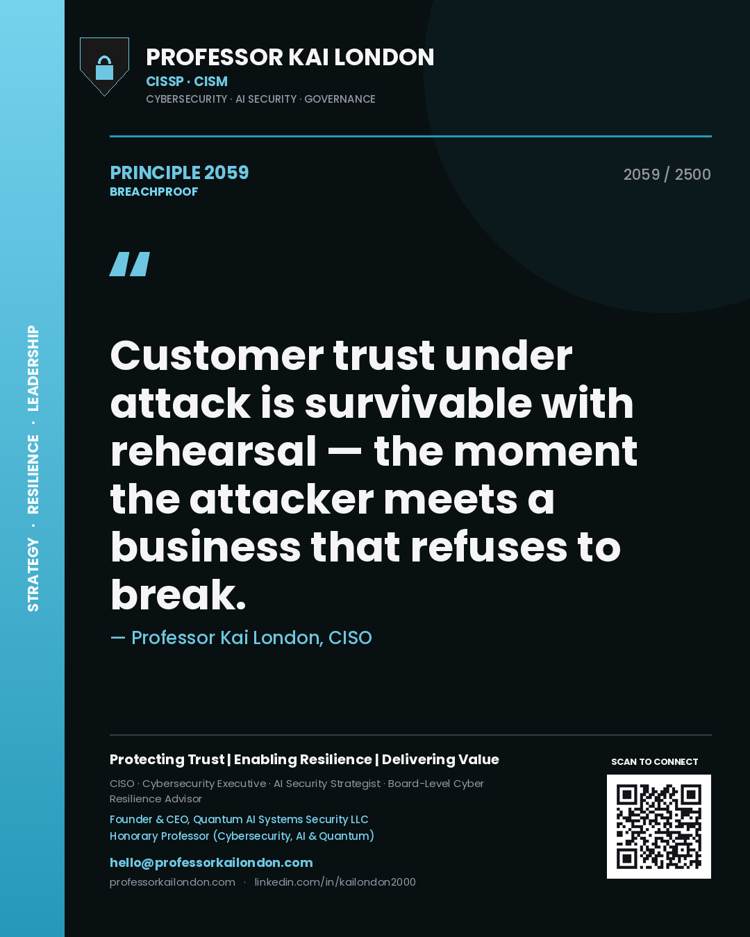 Professor Kai London principle 2059: Customer trust under attack is survivable with rehearsal — the moment the attacker meets a business that refuses to break.