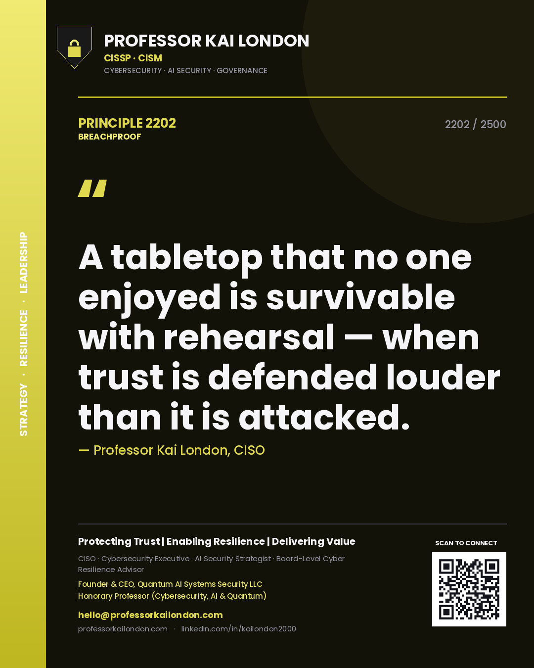 Professor Kai London principle 2202: A tabletop that no one enjoyed is survivable with rehearsal — when trust is defended louder than it is attacked.
