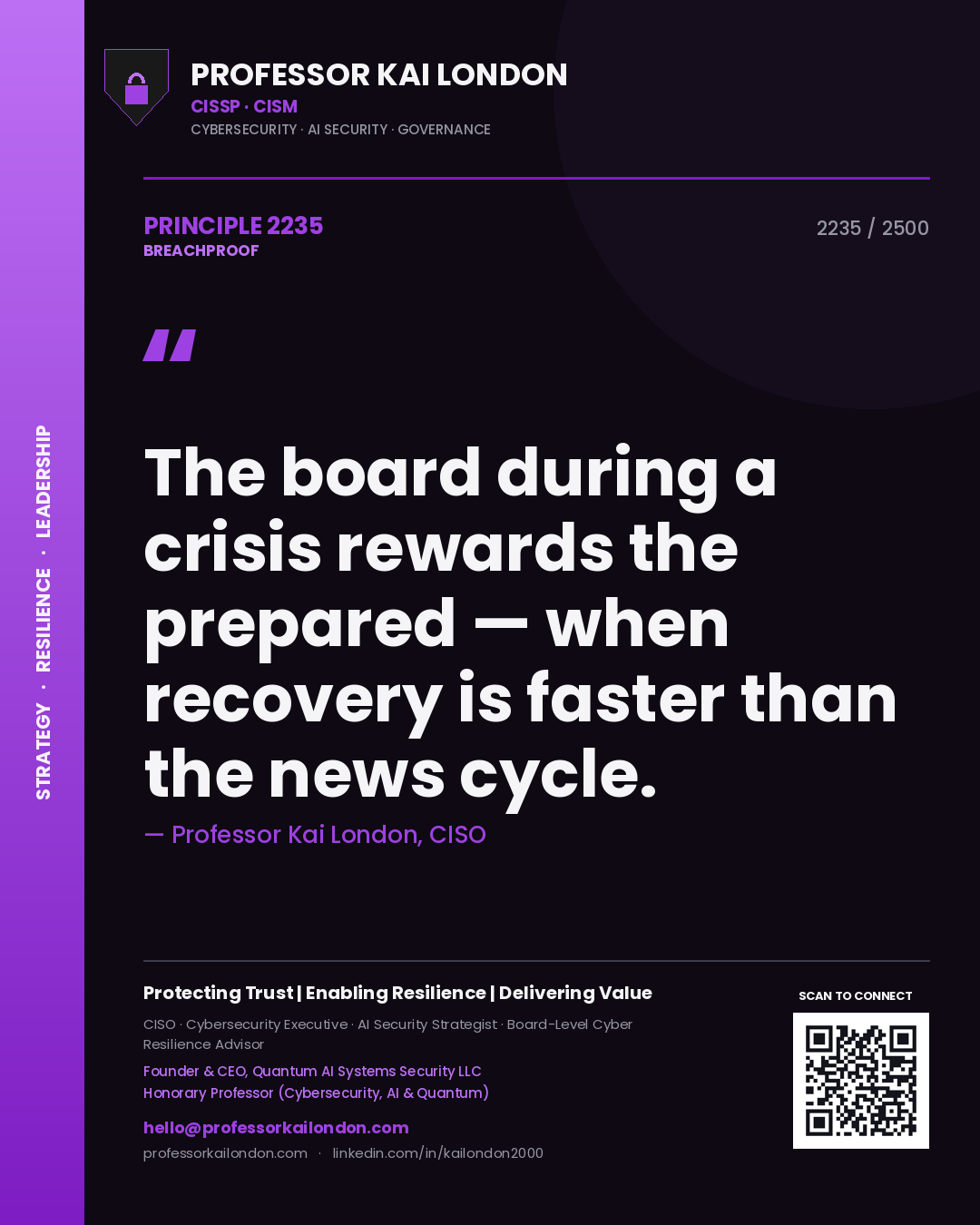 Professor Kai London principle 2235: The board during a crisis rewards the prepared — when recovery is faster than the news cycle.