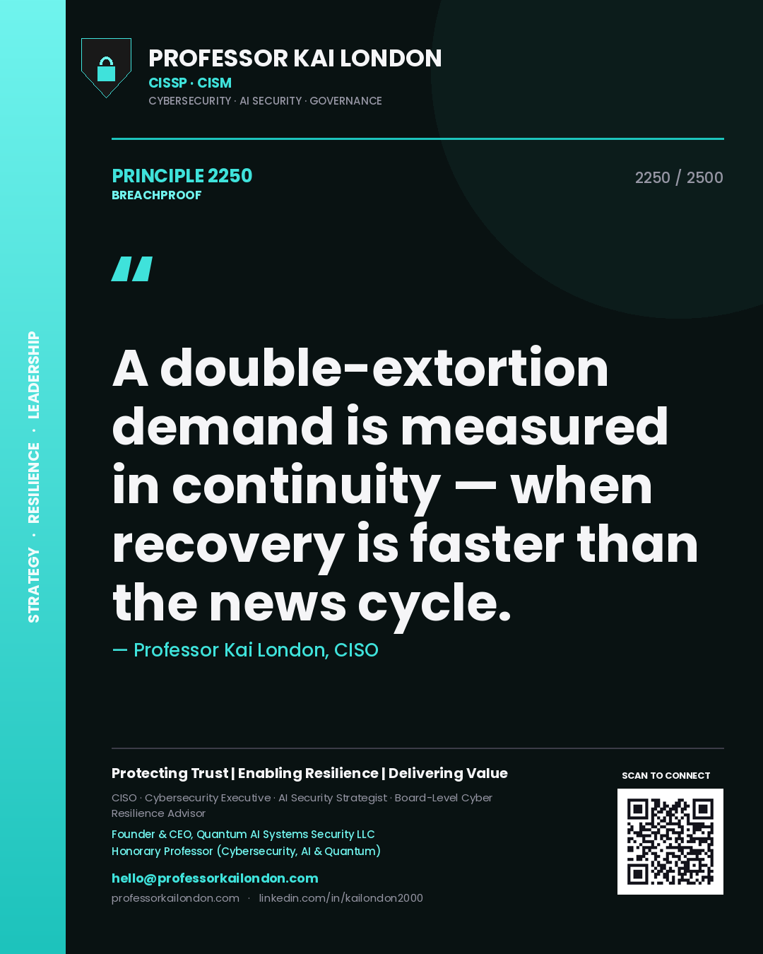 Professor Kai London principle 2250: A double-extortion demand is measured in continuity — when recovery is faster than the news cycle.