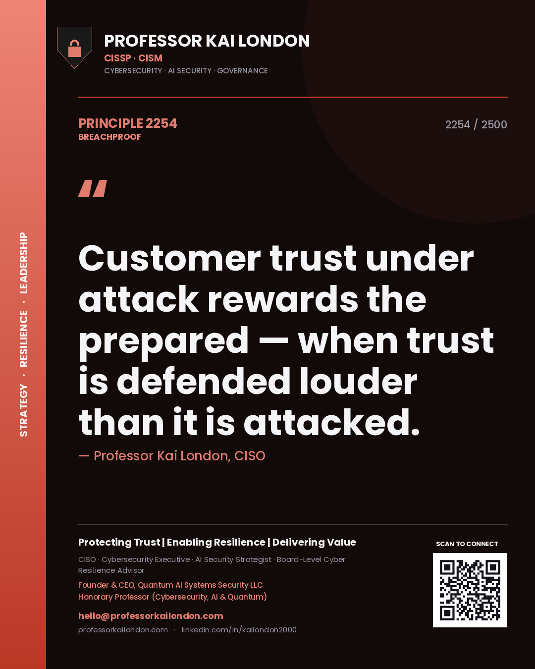 Professor Kai London principle 2254: Customer trust under attack rewards the prepared — when trust is defended louder than it is attacked.