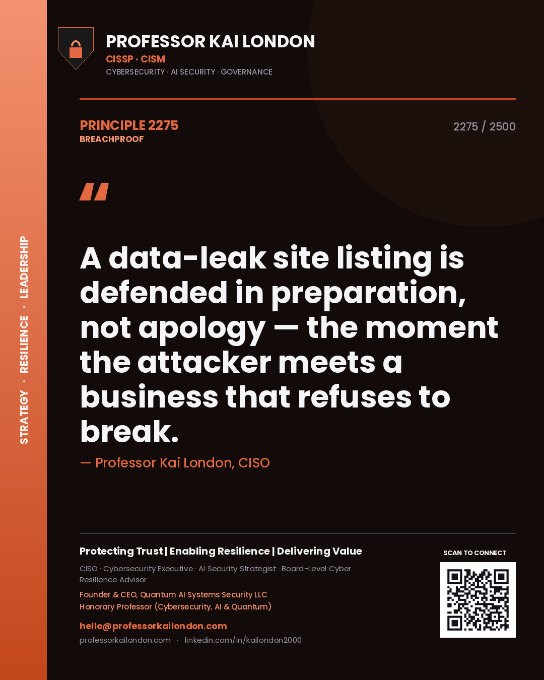 Professor Kai London principle 2275: A data-leak site listing is defended in preparation, not apology — the moment the attacker meets a business that refuses to break.
