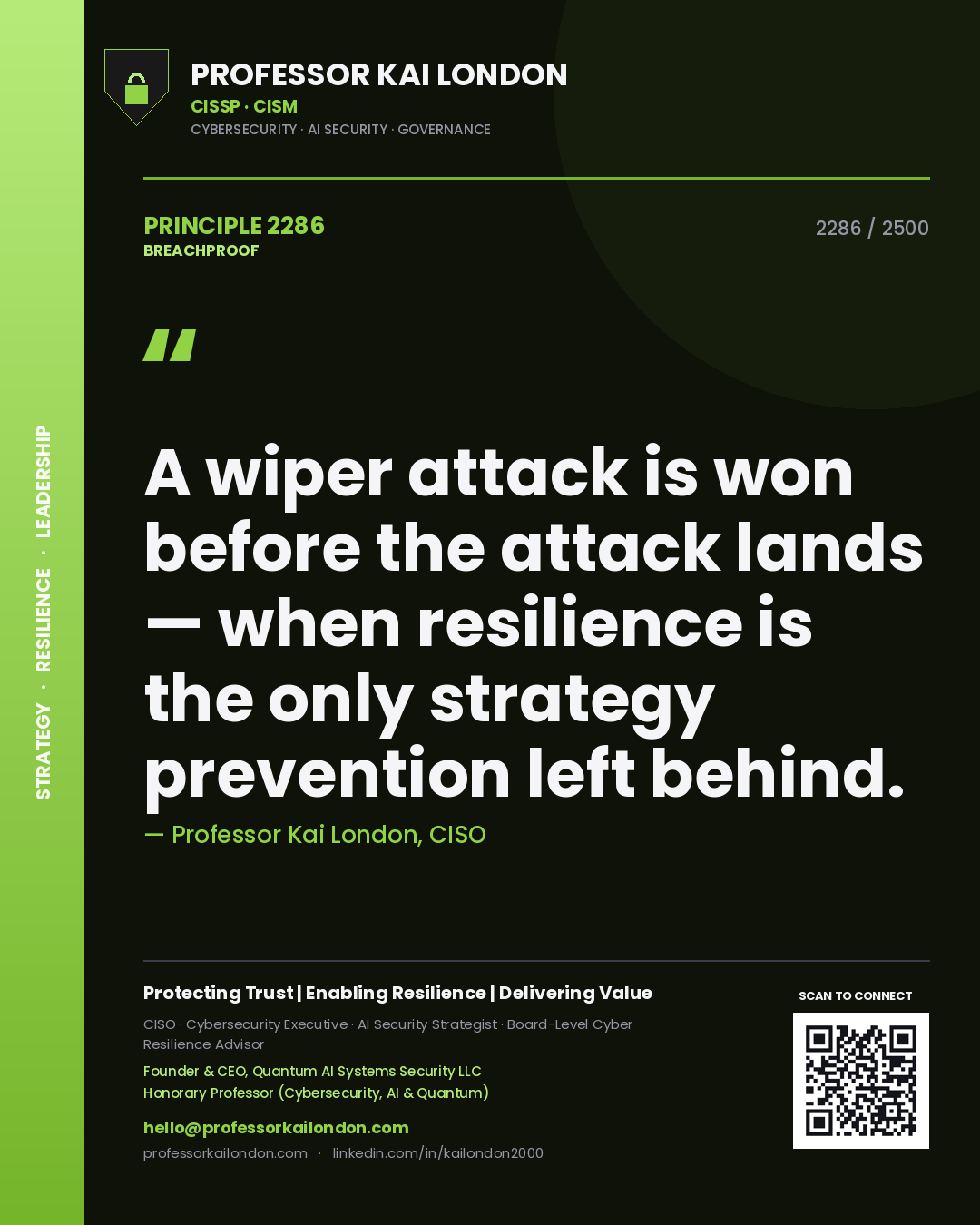 Professor Kai London principle 2286: A wiper attack is won before the attack lands — when resilience is the only strategy prevention left behind.