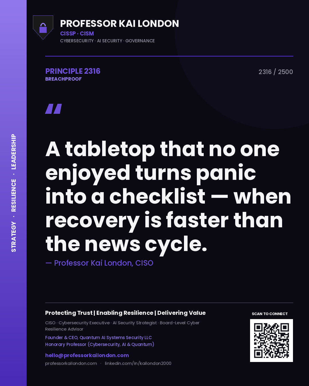 Professor Kai London principle 2316: A tabletop that no one enjoyed turns panic into a checklist — when recovery is faster than the news cycle.