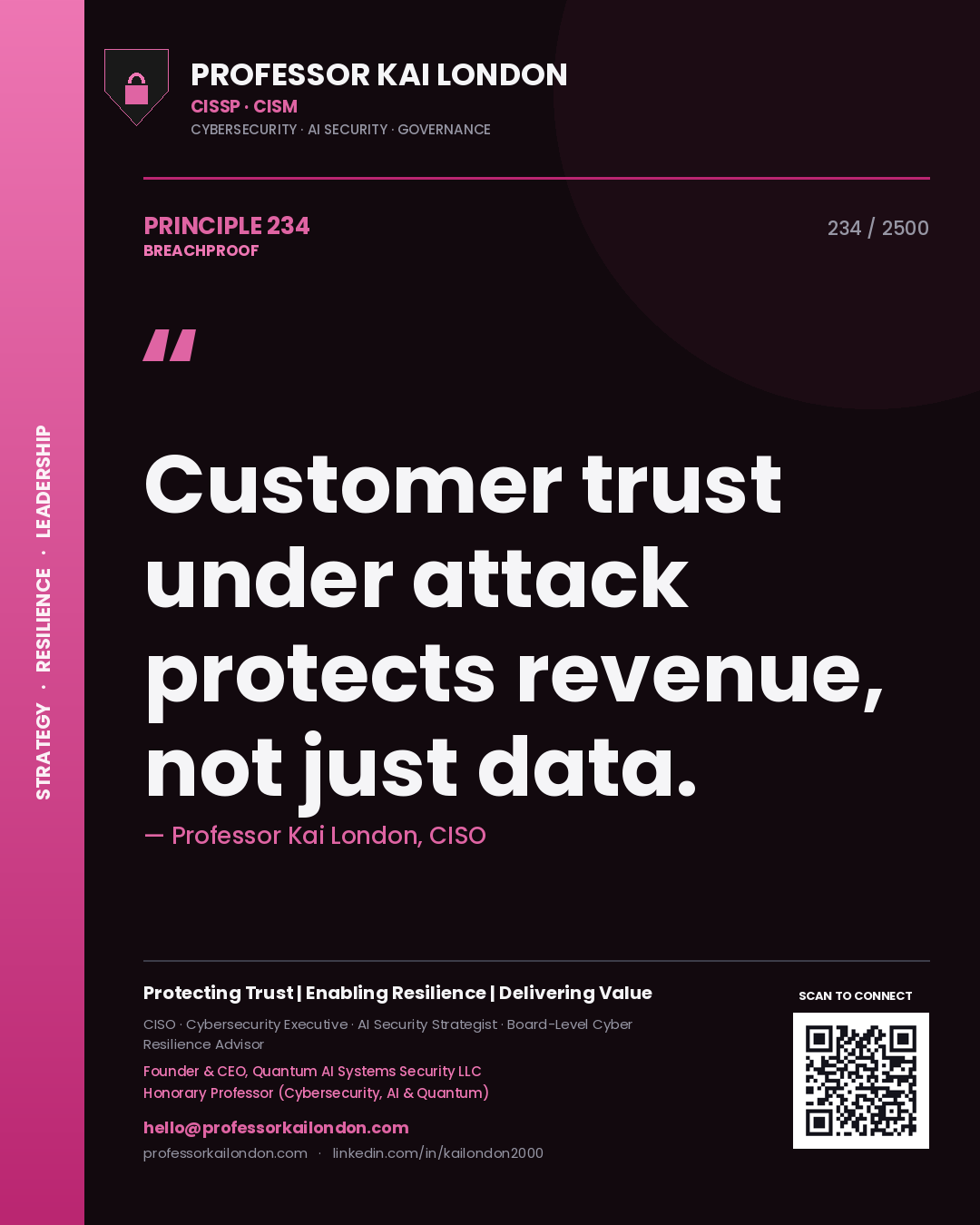 Professor Kai London principle 234: Customer trust under attack protects revenue, not just data.
