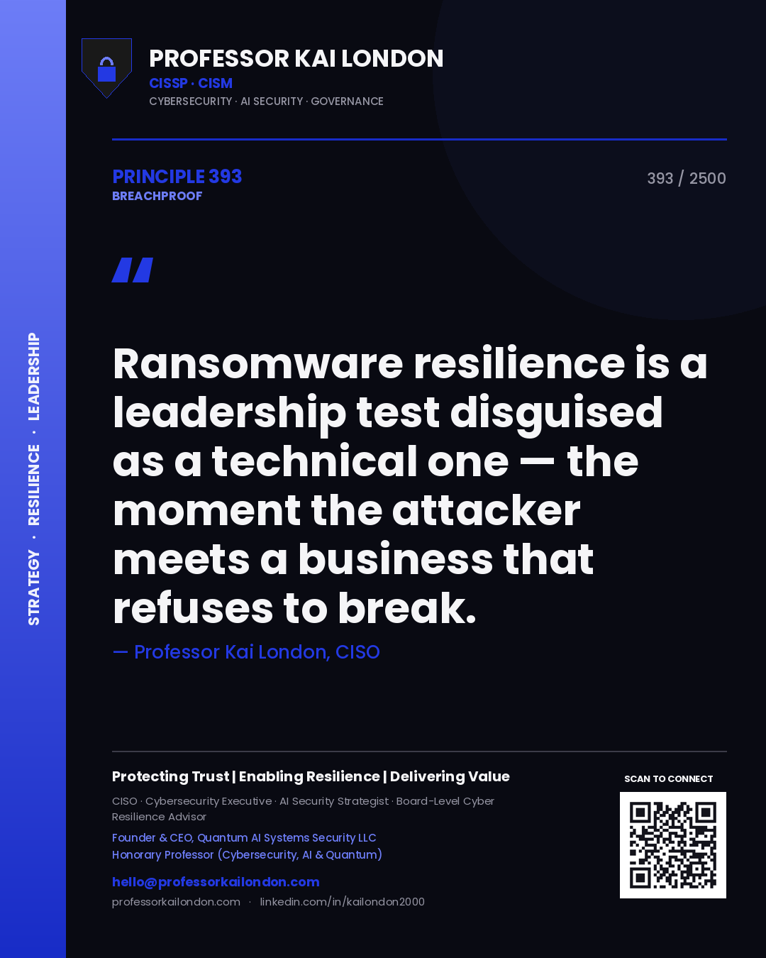 Professor Kai London principle 393: Ransomware resilience is a leadership test disguised as a technical one — the moment the attacker meets a business that refuses to break.