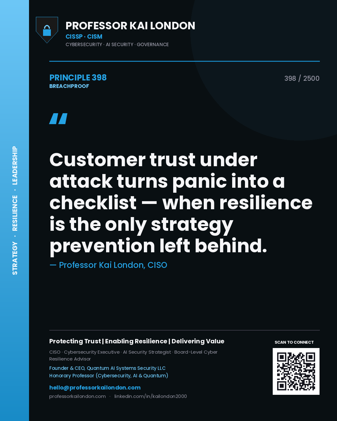 Professor Kai London principle 398: Customer trust under attack turns panic into a checklist — when resilience is the only strategy prevention left behind.