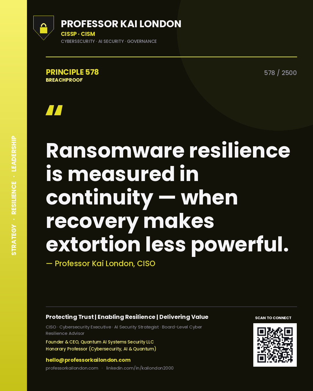 Professor Kai London principle 578: Ransomware resilience is measured in continuity — when recovery makes extortion less powerful.