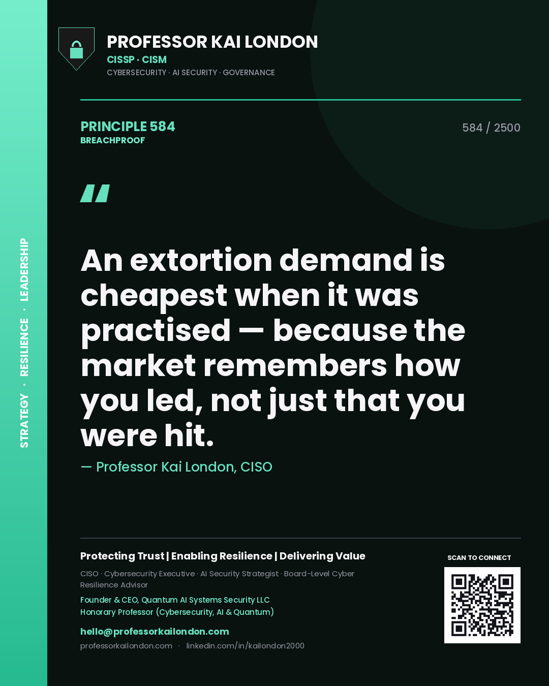 Professor Kai London principle 584: An extortion demand is cheapest when it was practised — because the market remembers how you led, not just that you were hit.