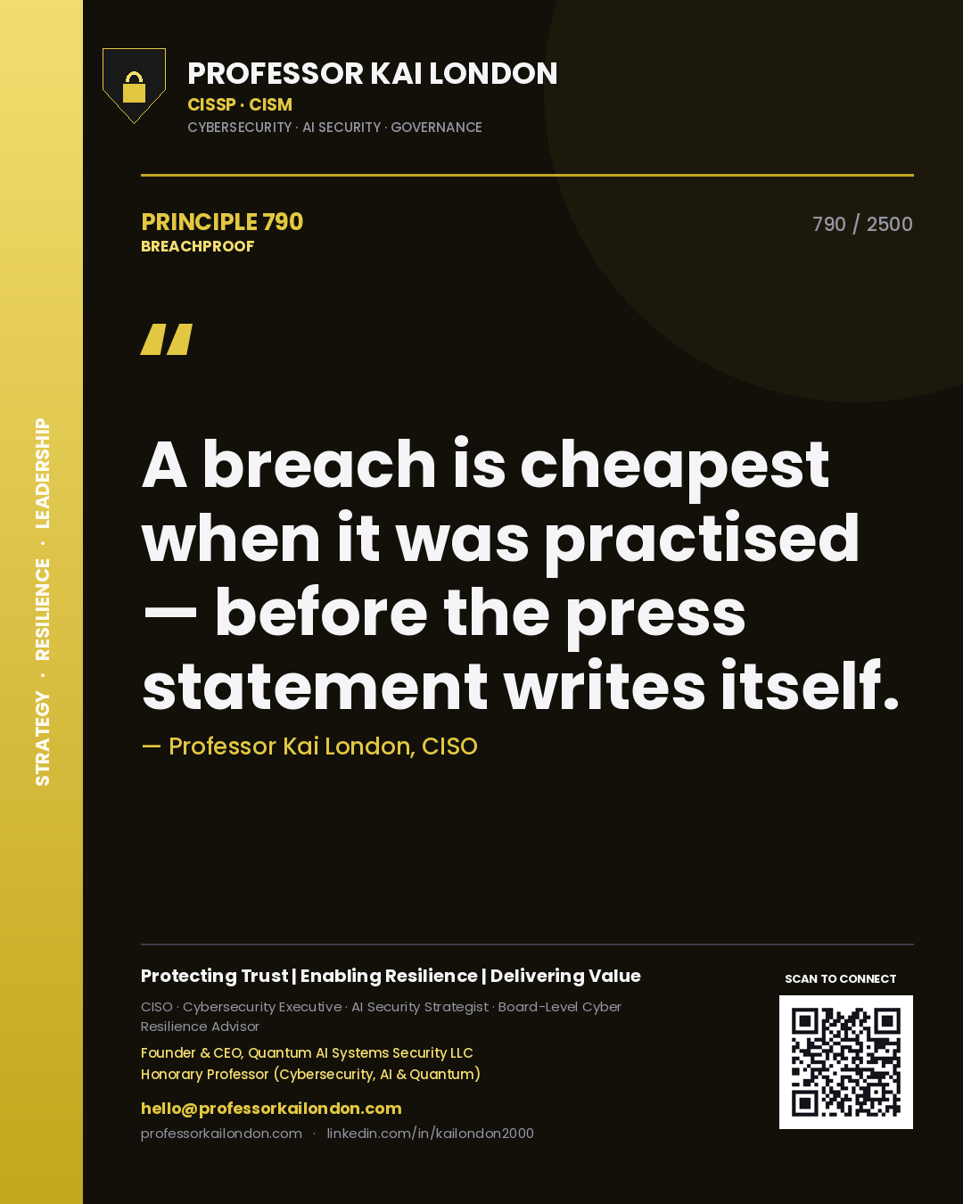 Professor Kai London principle 790: A breach is cheapest when it was practised — before the press statement writes itself.