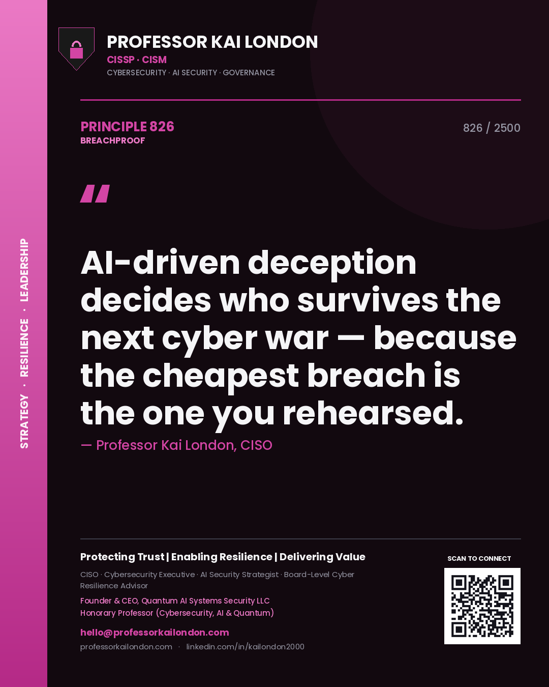 Professor Kai London principle 826: AI-driven deception decides who survives the next cyber war — because the cheapest breach is the one you rehearsed.