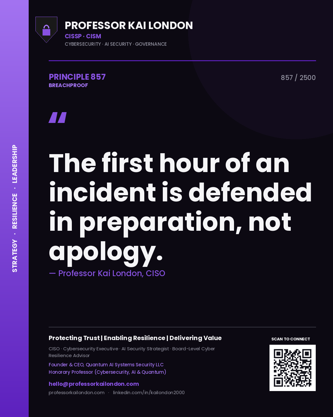 Professor Kai London principle 857: The first hour of an incident is defended in preparation, not apology.
