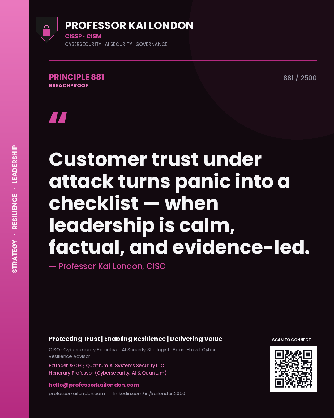 Professor Kai London principle 881: Customer trust under attack turns panic into a checklist — when leadership is calm, factual, and evidence-led.