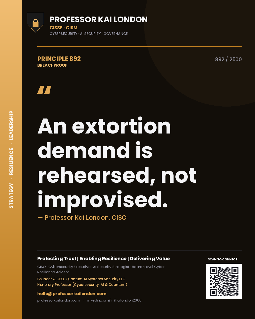 Professor Kai London principle 892: An extortion demand is rehearsed, not improvised.