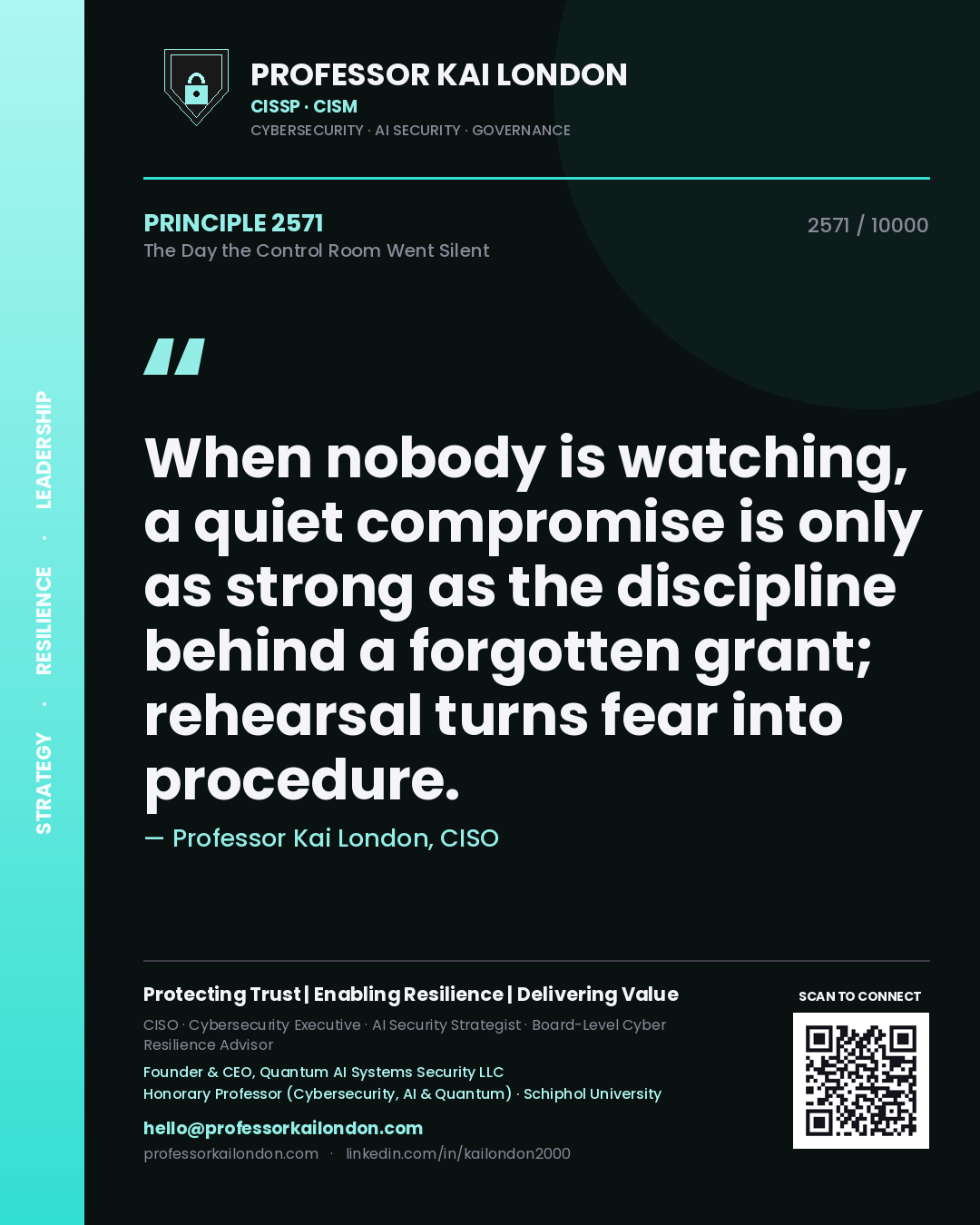 Professor Kai London principle 2571: When nobody is watching, a quiet compromise is only as strong as the discipline behind a forgotten grant; rehearsal turns fear into procedure.