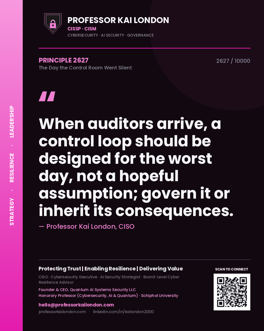 Professor Kai London principle 2627: When auditors arrive, a control loop should be designed for the worst day, not a hopeful assumption; govern it or inherit its consequences.