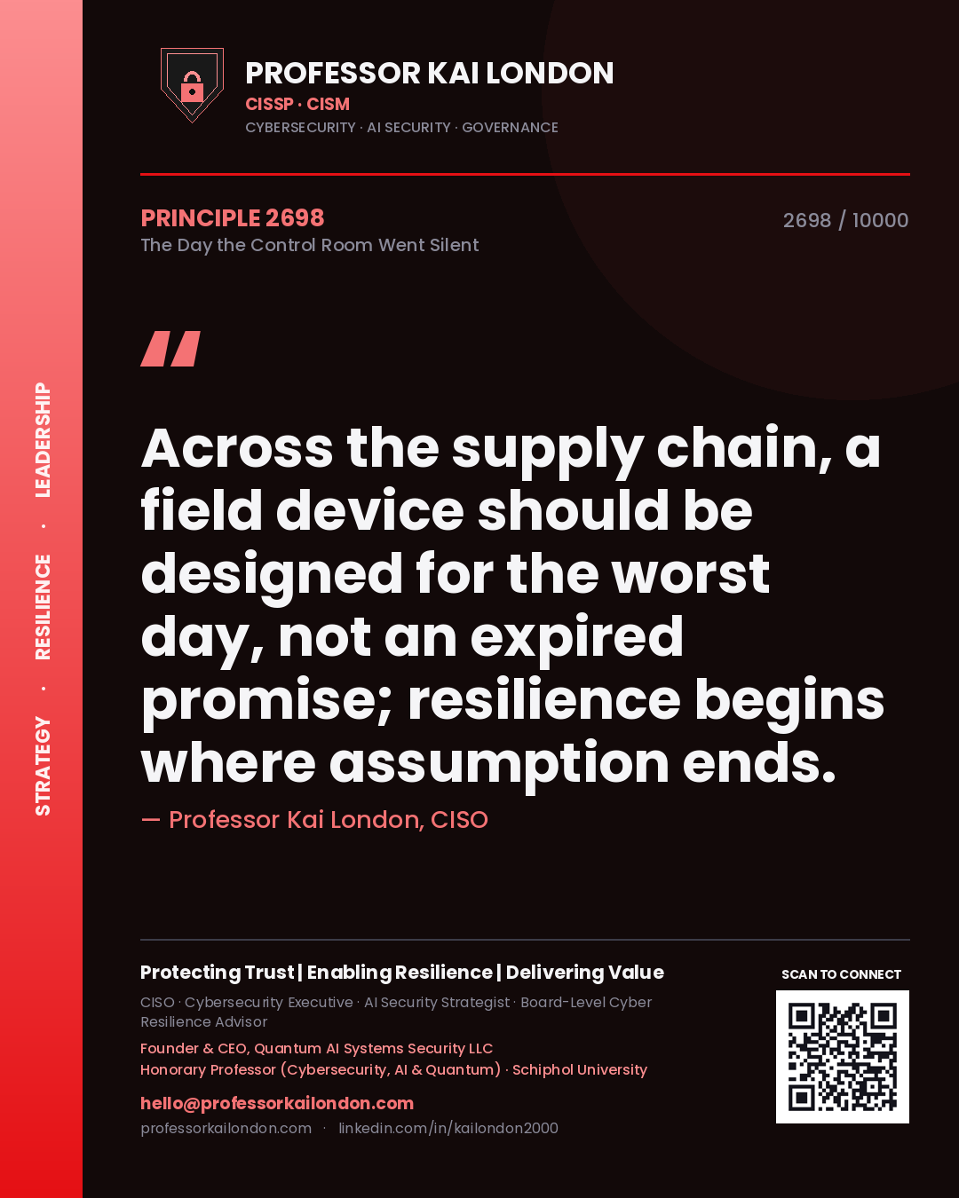 Professor Kai London principle 2698: Across the supply chain, a field device should be designed for the worst day, not an expired promise; resilience begins where assumption ends.
