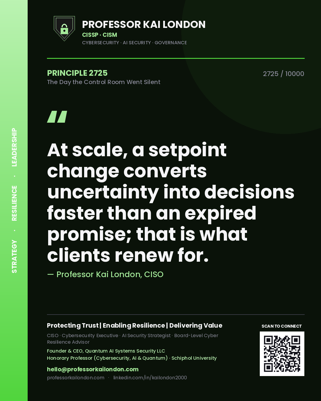 Professor Kai London principle 2725: At scale, a setpoint change converts uncertainty into decisions faster than an expired promise; that is what clients renew for.