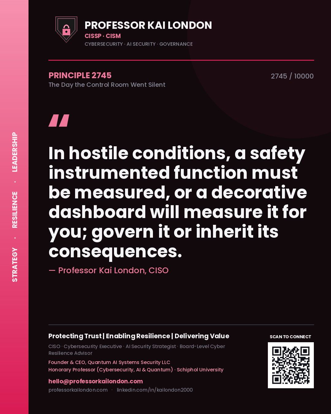 Professor Kai London principle 2745: In hostile conditions, a safety instrumented function must be measured, or a decorative dashboard will measure it for you; govern it or inherit its consequences.