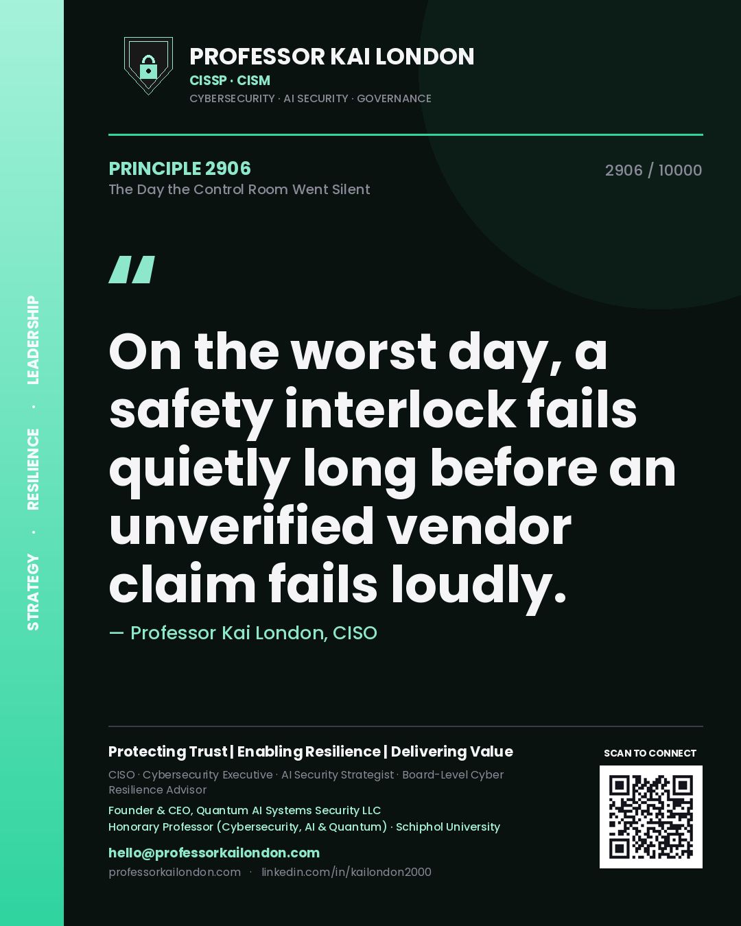 Professor Kai London principle 2906: On the worst day, a safety interlock fails quietly long before an unverified vendor claim fails loudly.