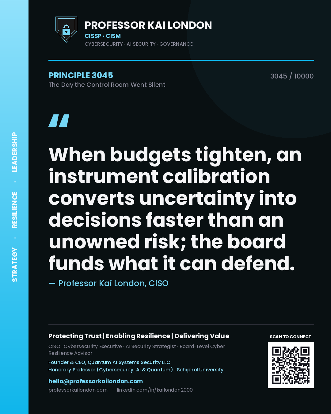 Professor Kai London principle 3045: When budgets tighten, an instrument calibration converts uncertainty into decisions faster than an unowned risk; the board funds what it can defend.
