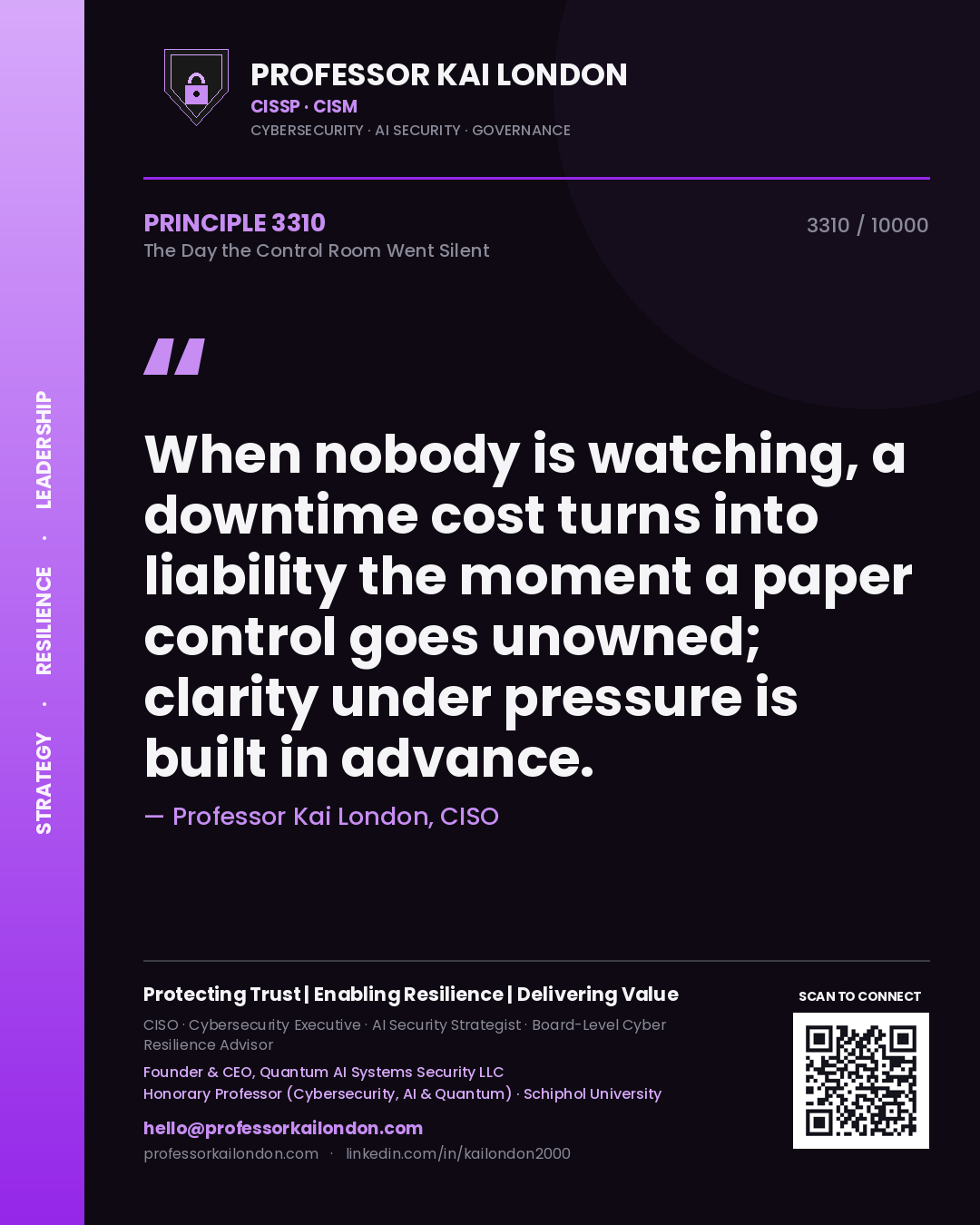 Professor Kai London principle 3310: When nobody is watching, a downtime cost turns into liability the moment a paper control goes unowned; clarity under pressure is built in advance.