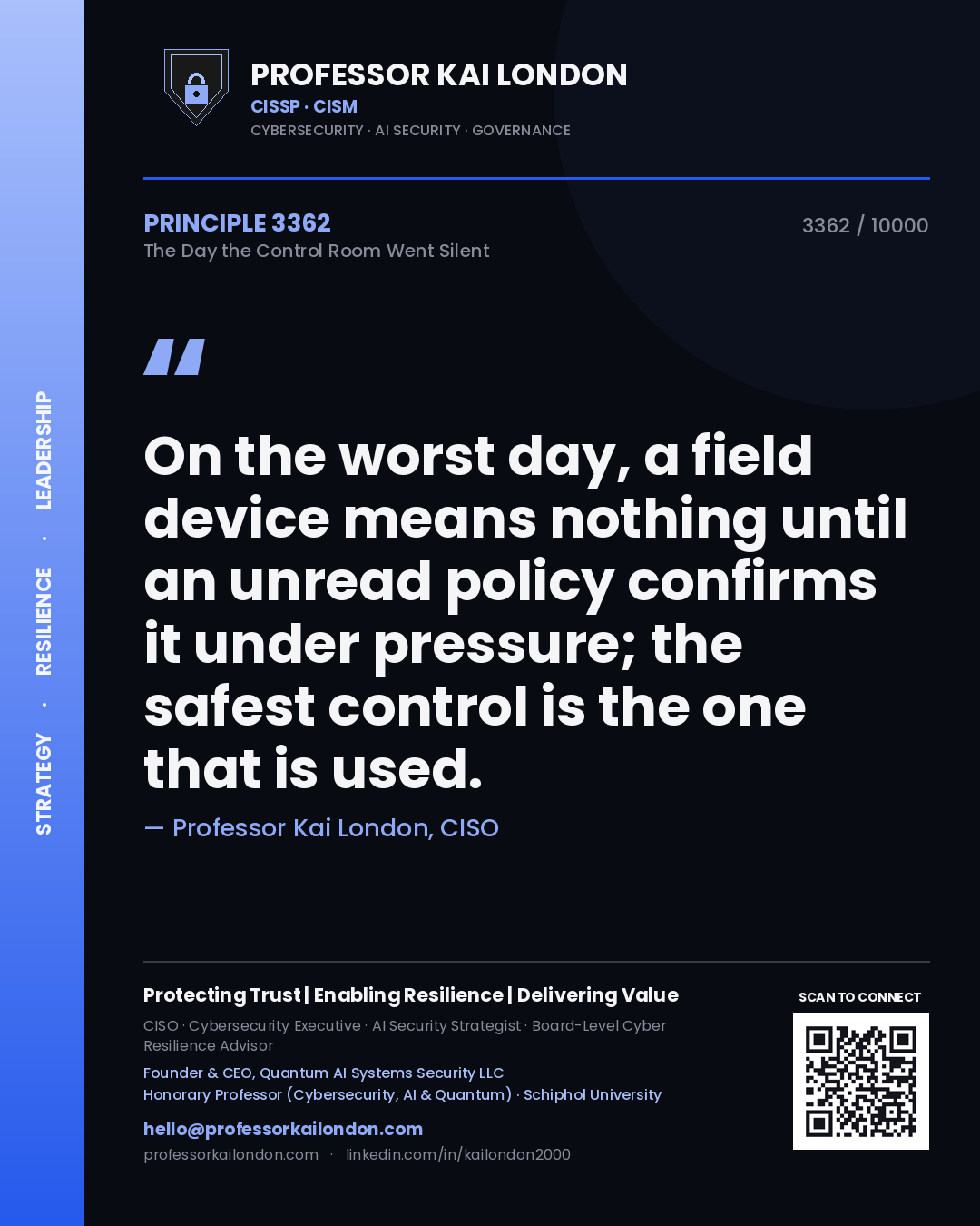 Professor Kai London principle 3362: On the worst day, a field device means nothing until an unread policy confirms it under pressure; the safest control is the one that is used.