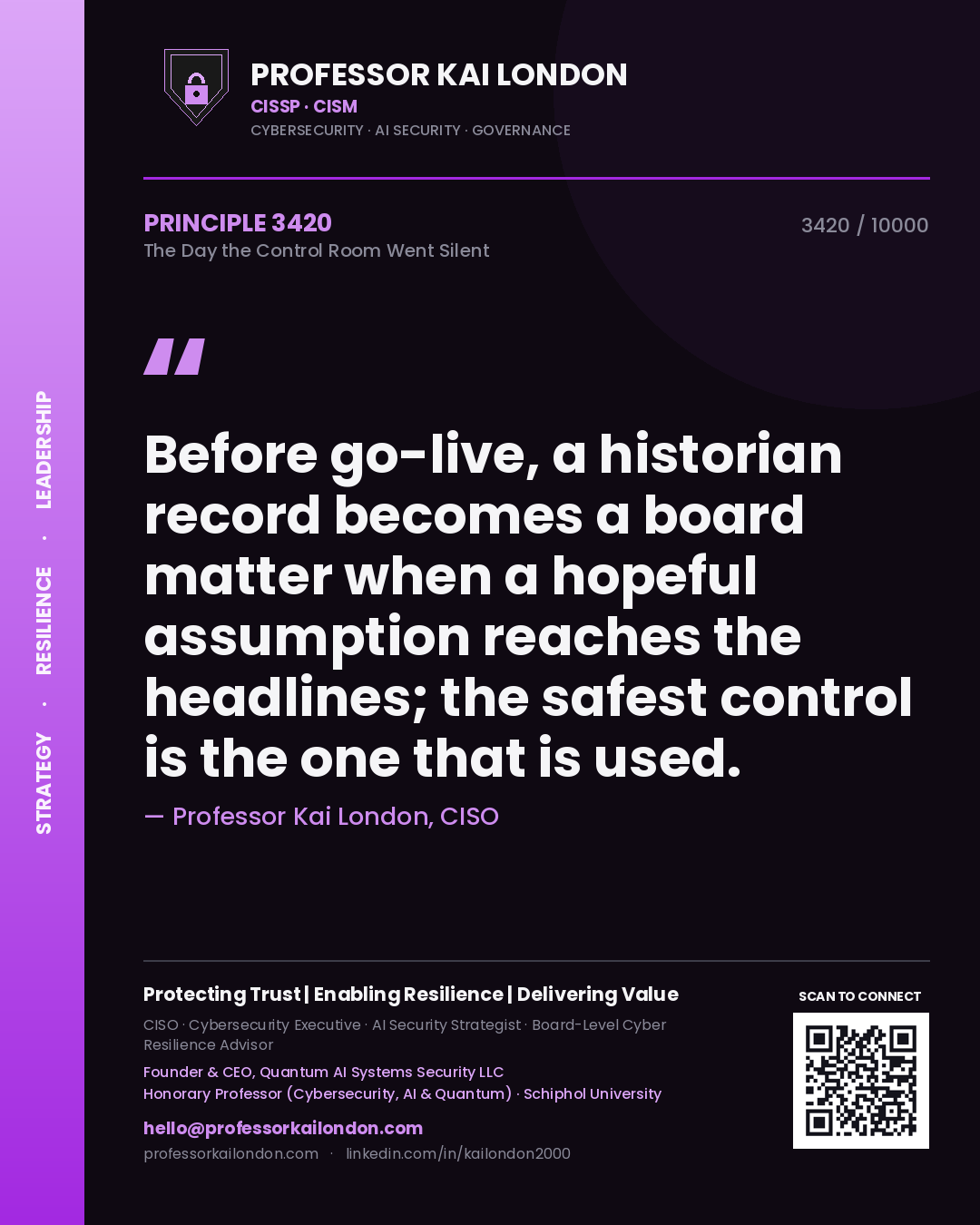 Professor Kai London principle 3420: Before go-live, a historian record becomes a board matter when a hopeful assumption reaches the headlines; the safest control is the one that is used.