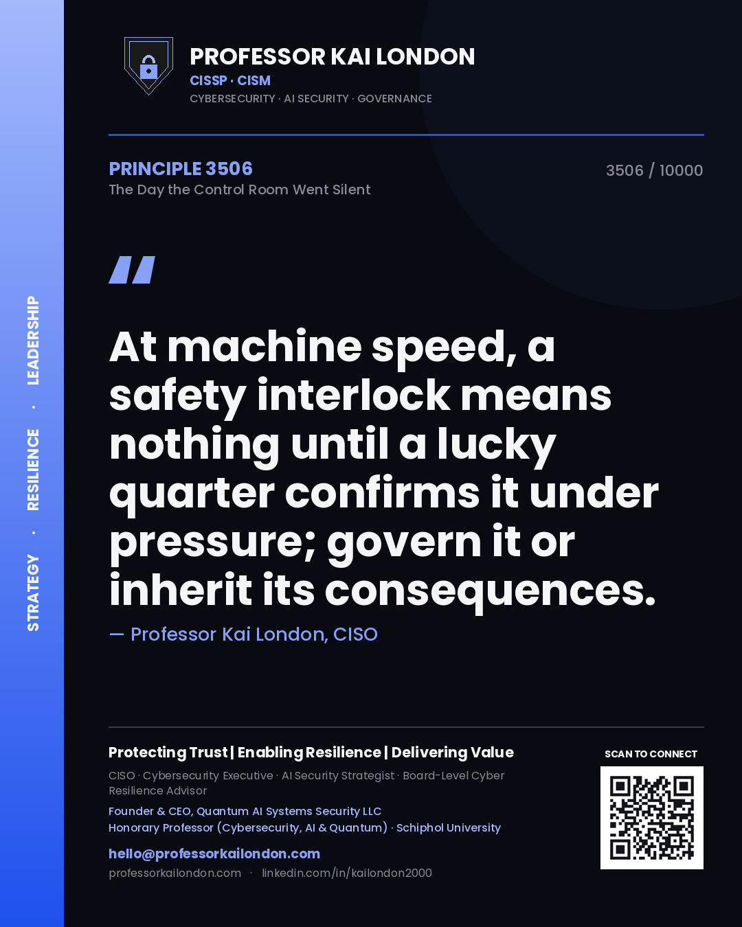Professor Kai London principle 3506: At machine speed, a safety interlock means nothing until a lucky quarter confirms it under pressure; govern it or inherit its consequences.