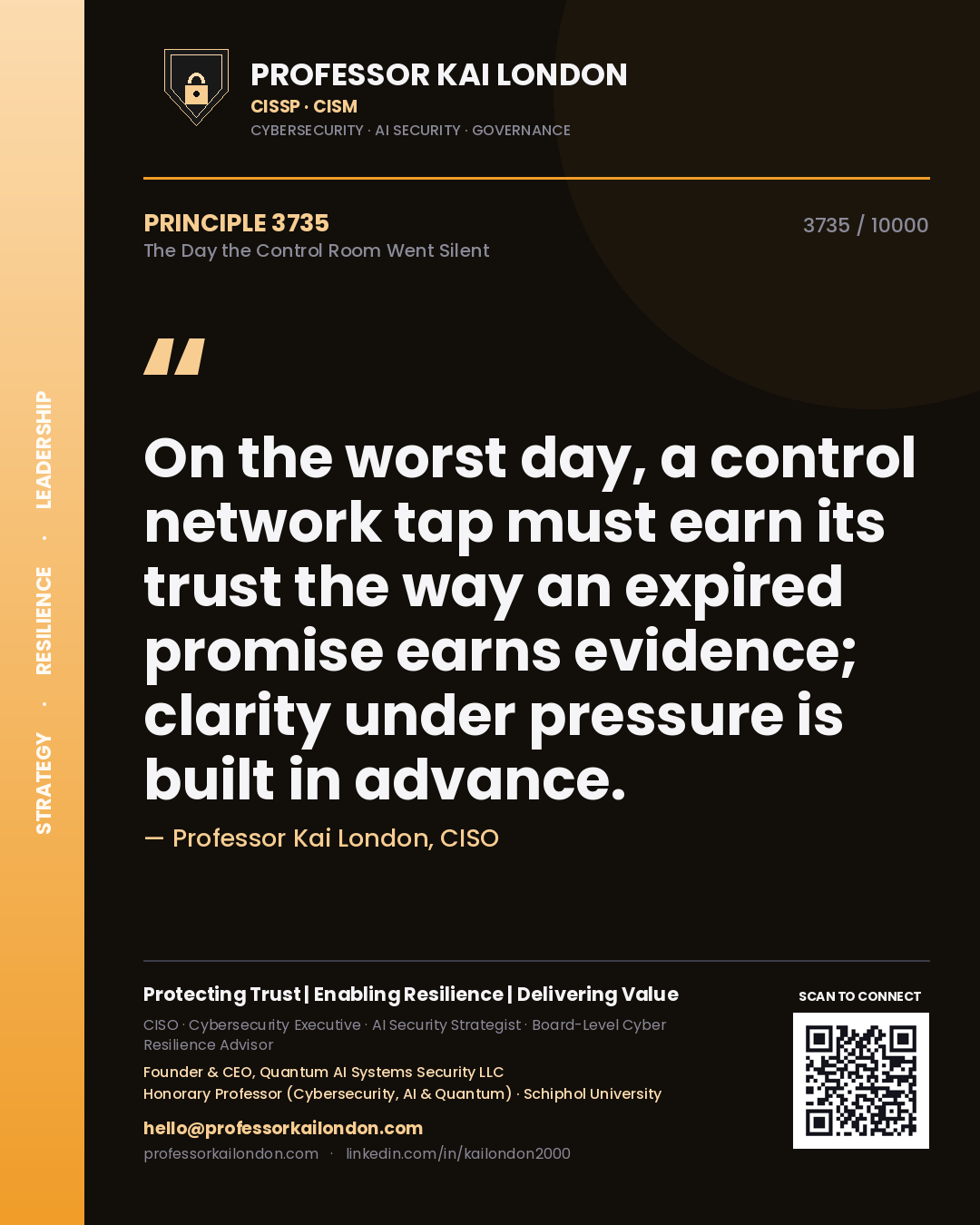 Professor Kai London principle 3735: On the worst day, a control network tap must earn its trust the way an expired promise earns evidence; clarity under pressure is built in advance.