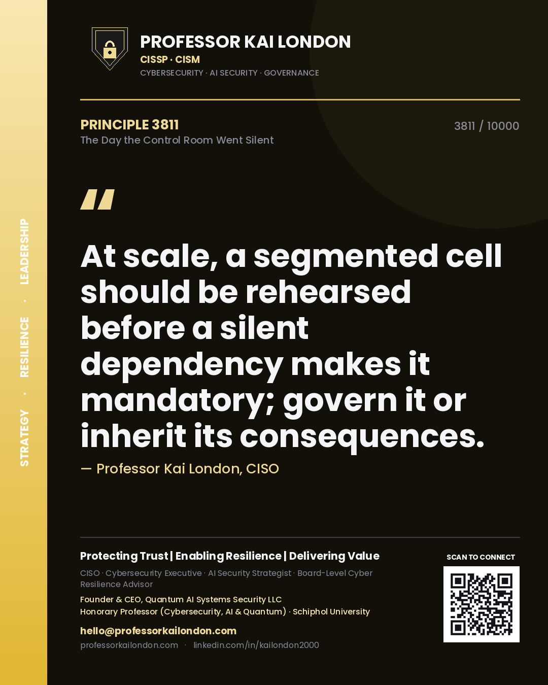 Professor Kai London principle 3811: At scale, a segmented cell should be rehearsed before a silent dependency makes it mandatory; govern it or inherit its consequences.