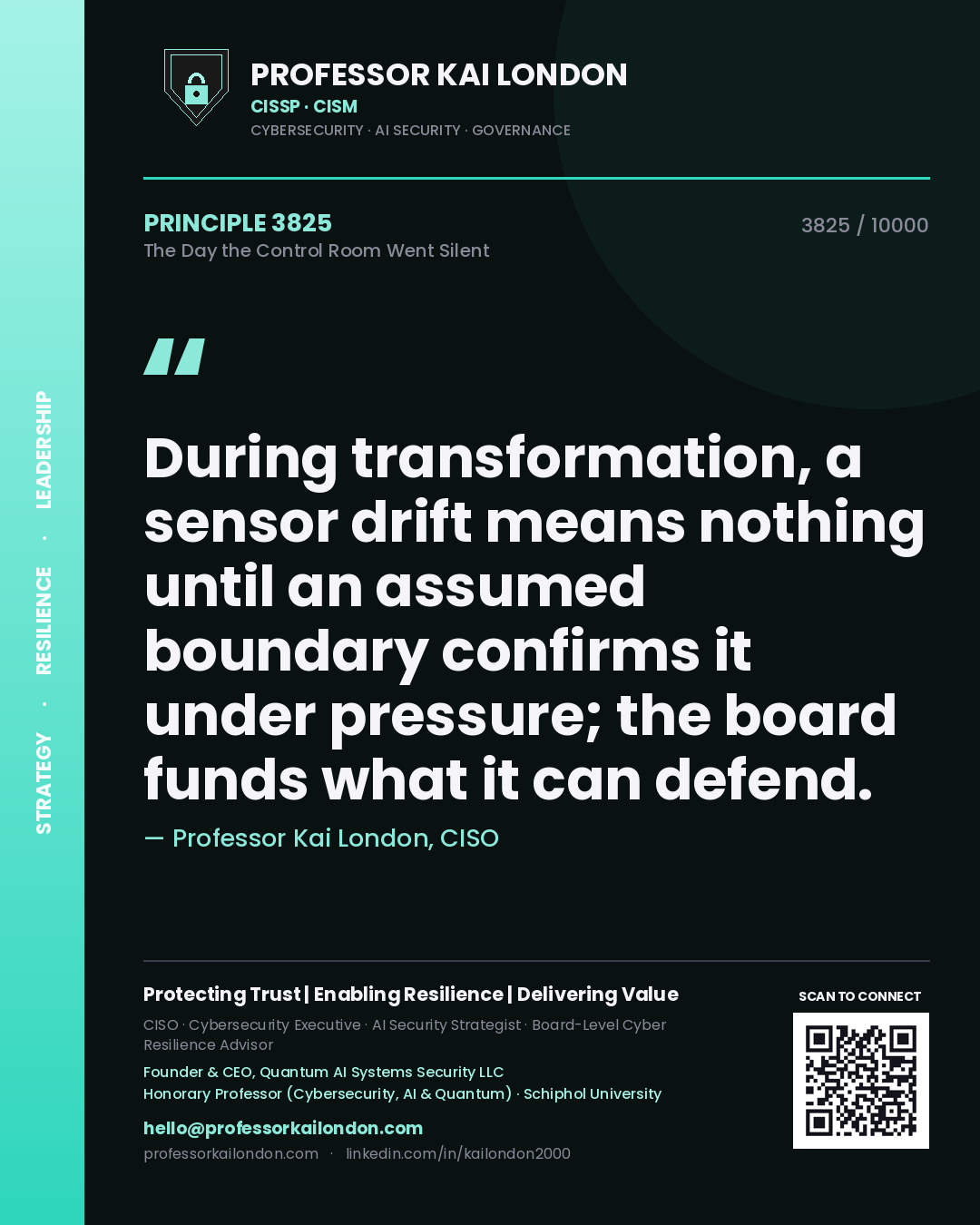 Professor Kai London principle 3825: During transformation, a sensor drift means nothing until an assumed boundary confirms it under pressure; the board funds what it can defend.