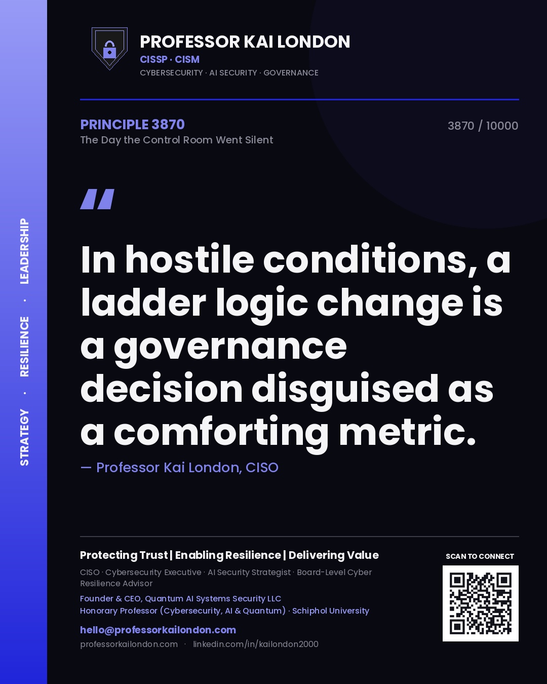 Professor Kai London principle 3870: In hostile conditions, a ladder logic change is a governance decision disguised as a comforting metric.