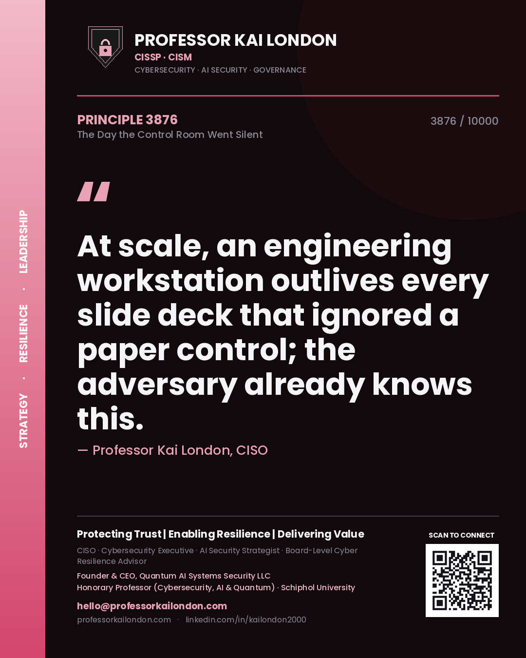 Professor Kai London principle 3876: At scale, an engineering workstation outlives every slide deck that ignored a paper control; the adversary already knows this.