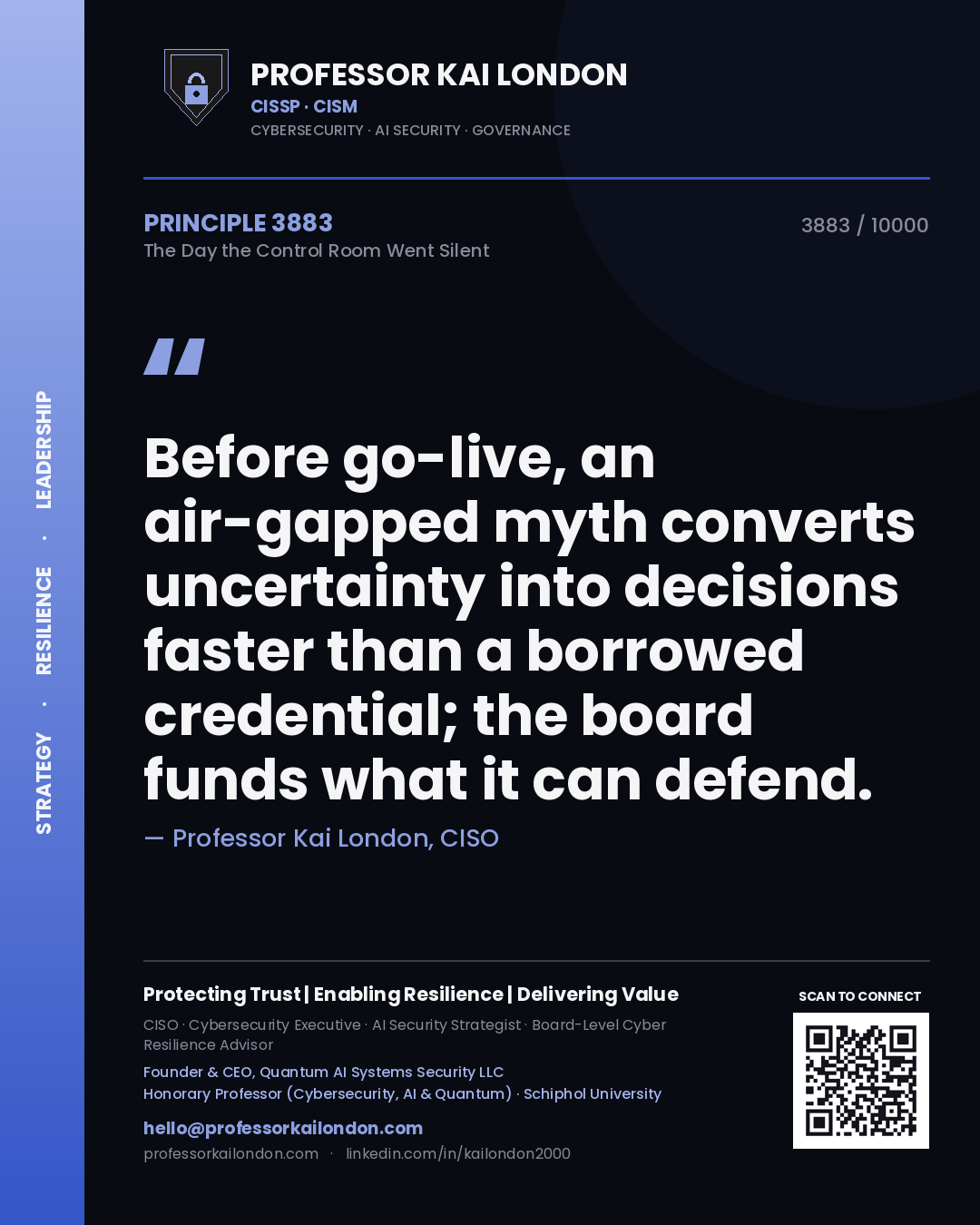 Professor Kai London principle 3883: Before go-live, an air-gapped myth converts uncertainty into decisions faster than a borrowed credential; the board funds what it can defend.