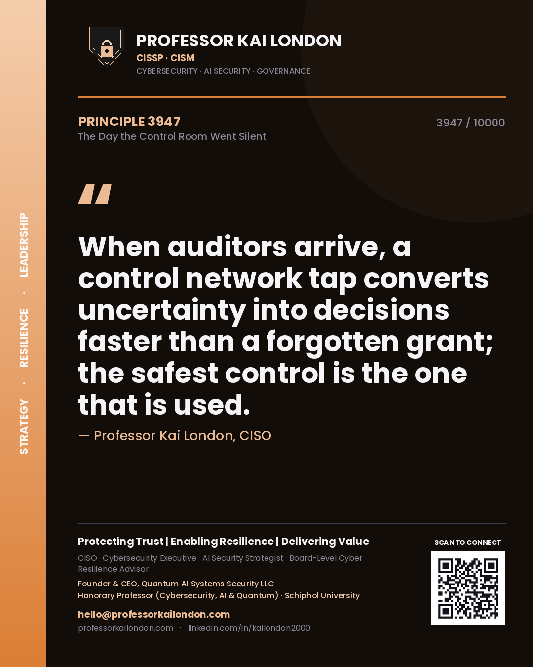 Professor Kai London principle 3947: When auditors arrive, a control network tap converts uncertainty into decisions faster than a forgotten grant; the safest control is the one that is used.
