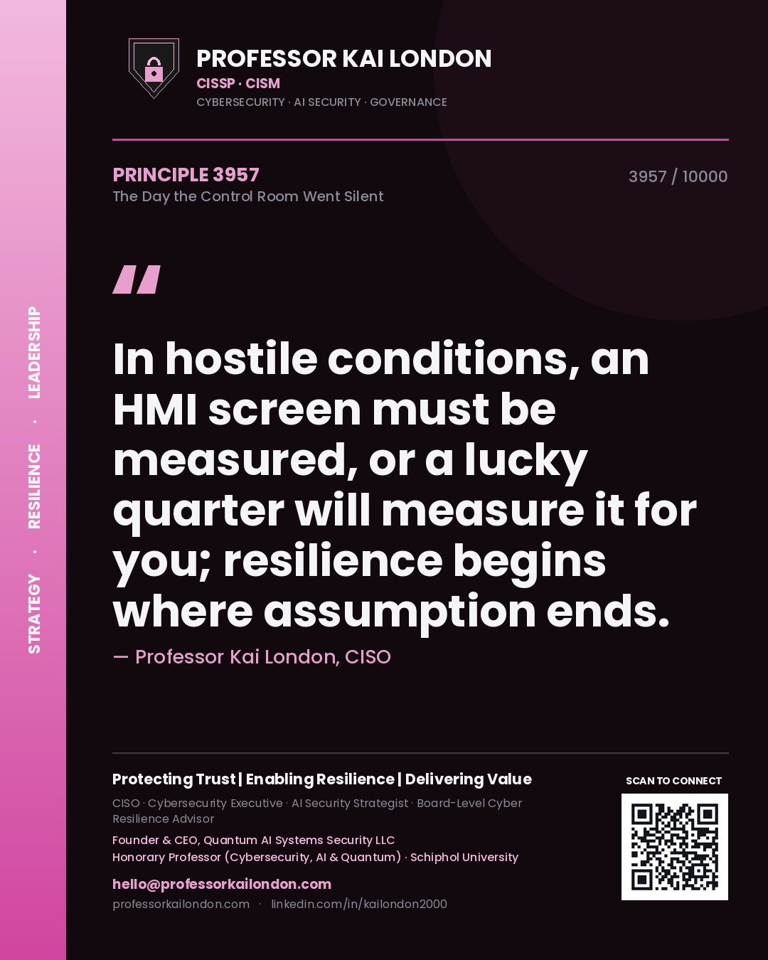 Professor Kai London principle 3957: In hostile conditions, an HMI screen must be measured, or a lucky quarter will measure it for you; resilience begins where assumption ends.