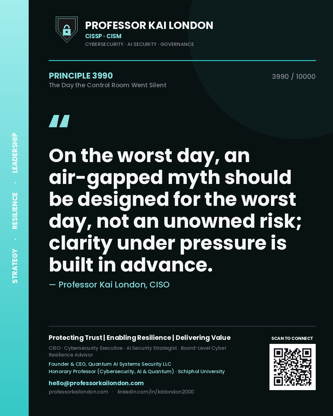 Professor Kai London principle 3990: On the worst day, an air-gapped myth should be designed for the worst day, not an unowned risk; clarity under pressure is built in advance.