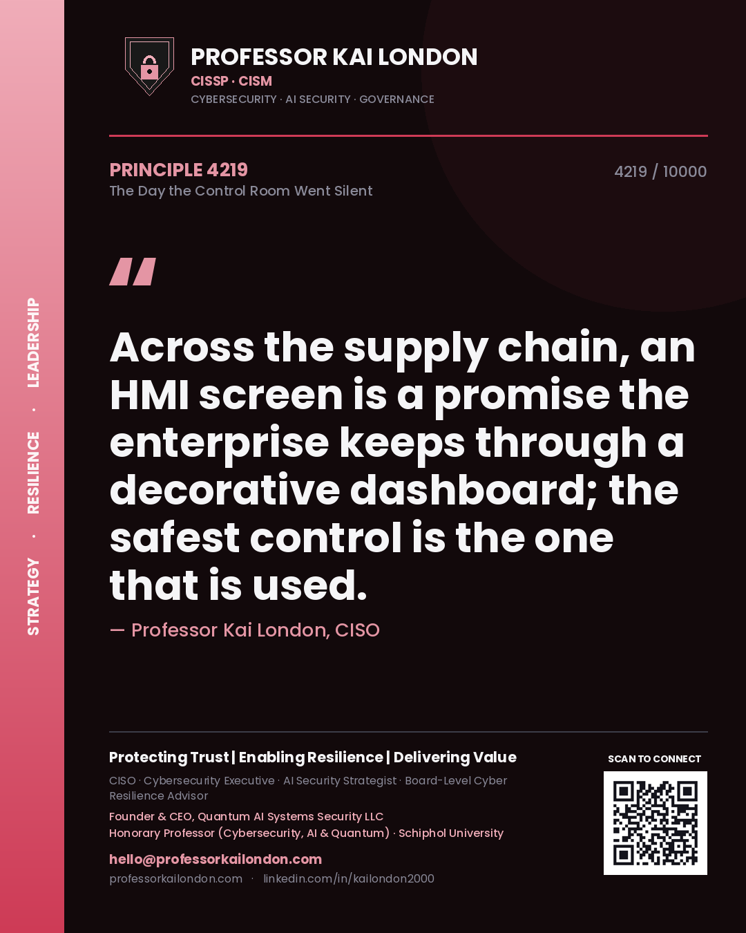 Professor Kai London principle 4219: Across the supply chain, an HMI screen is a promise the enterprise keeps through a decorative dashboard; the safest control is the one that is used.